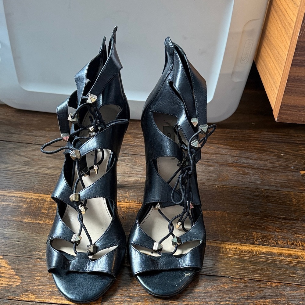 Guess Black Lace-Up Studded High Heel Sandals